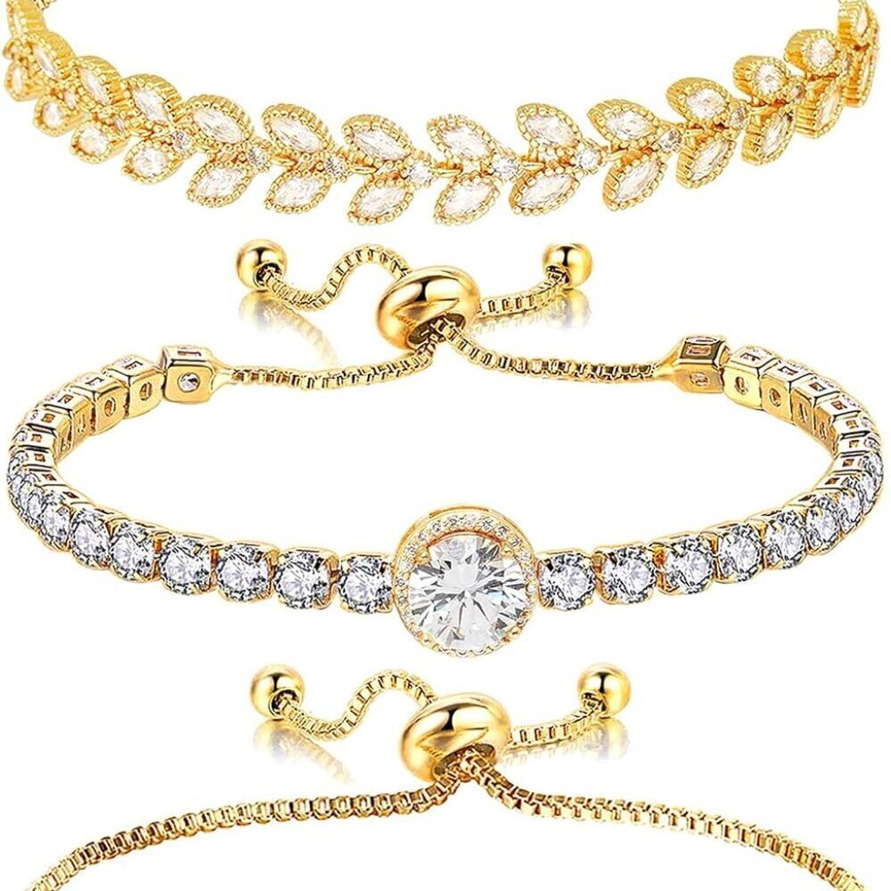 Women’s Cubic Zirconia Tennis Bracelet Adjustable Gold Silver Slv Chain